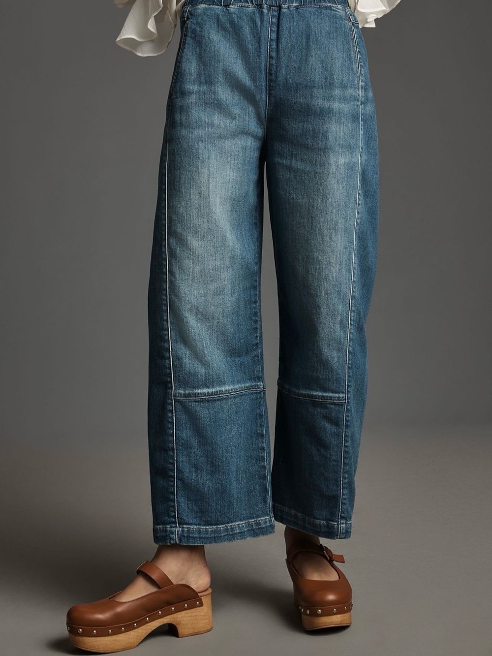 Pilcro Anthropologie The Izzie Relaxed Barrel Pull-On Elastic Waist Jeans Size L - Picture 2 of 15